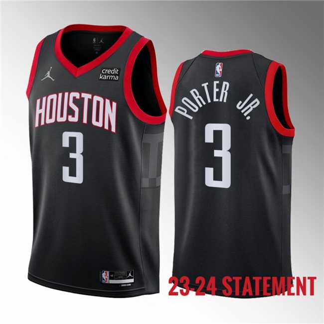 Men%27s Houston Rockets #3 Kevin Porter Jr. Black 2023 Statement Edition Stitched Basketball Jersey Dzhi->golden state warriors->NBA Jersey